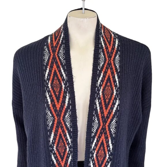 LUCKY BRAND Open Front Cardigan Sweater Coat  Aztec Geometric Bohemian  SZ L - Picture 2 of 11